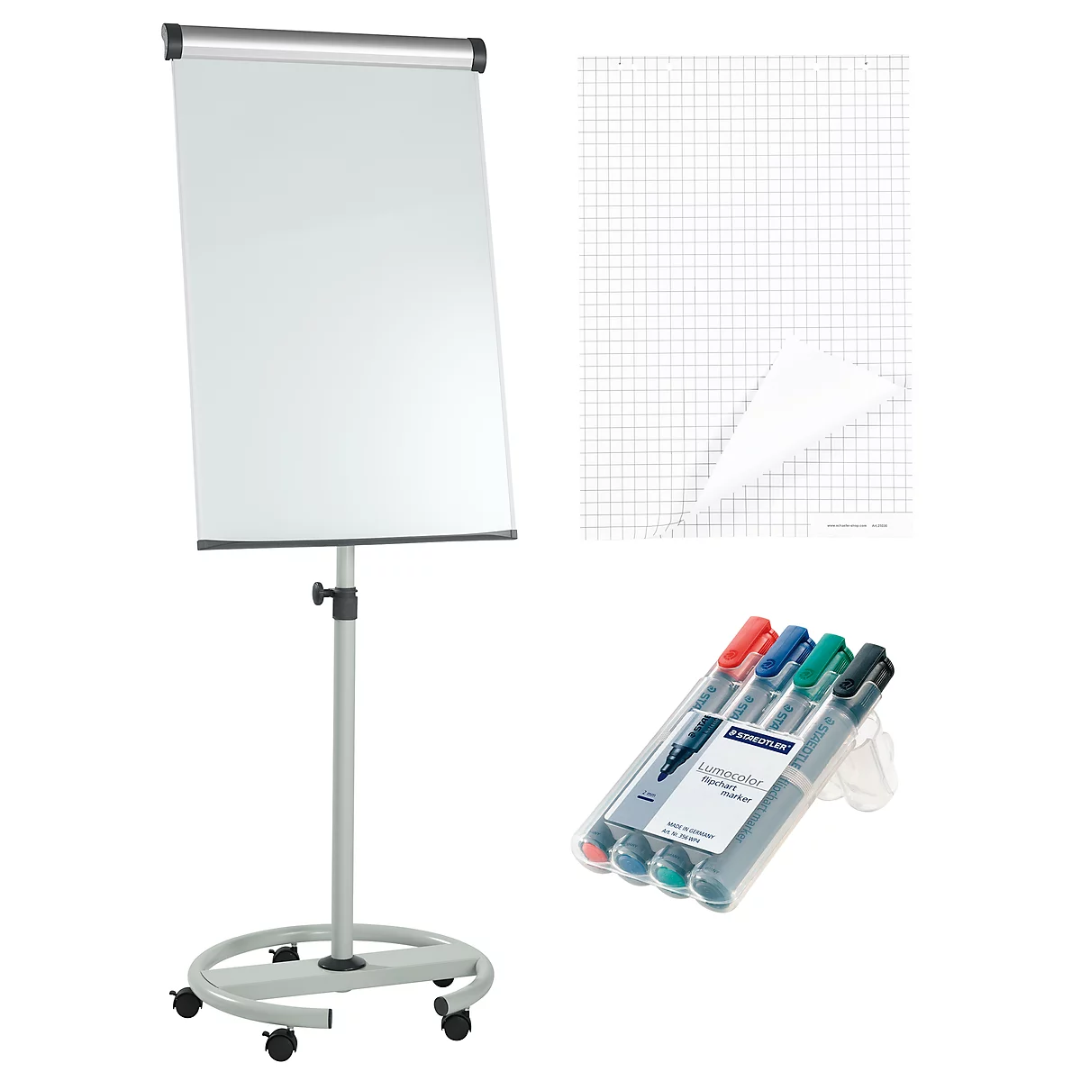 MAUL Flipchart solid Rundfuß + 5 Blöcke á 20 Blatt und 4 Marker gratis