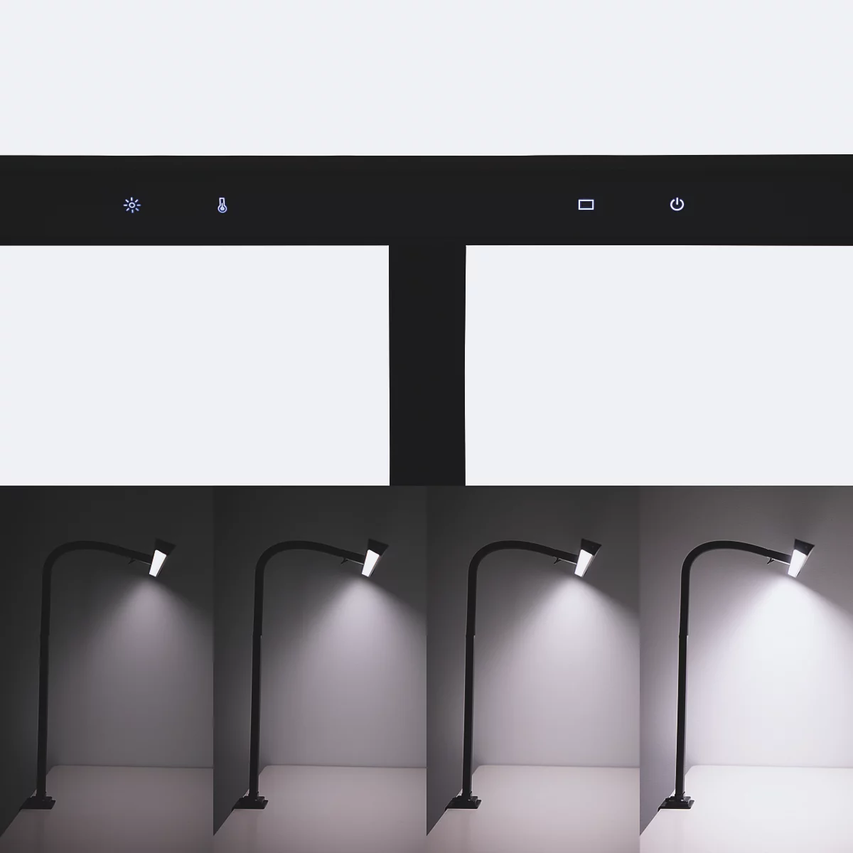 Gros plan d'un objet noir en forme de T sur fond blanc. Un point rouge en haut.