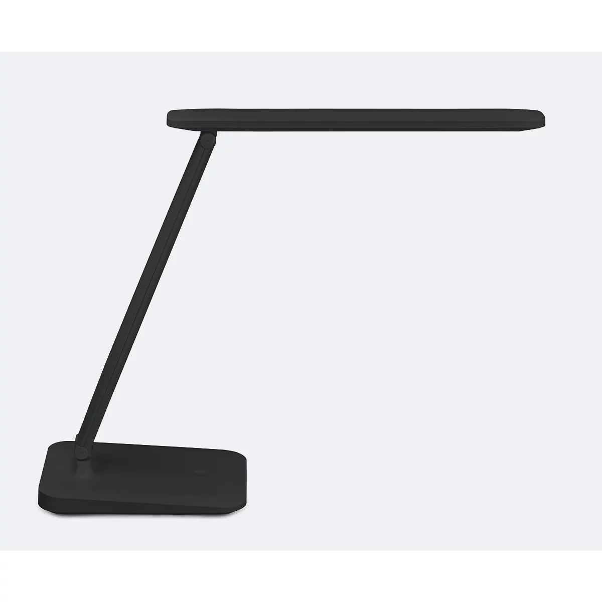 Schwarze LED-Schreibtischlampe, Maße: 29,1 cm x 34 cm. Winkelanzeigen: 90° und 180°.