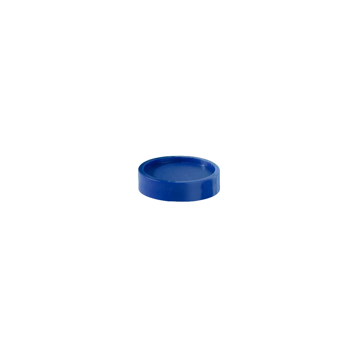 Blue, circular plastic container with a recessed surface.