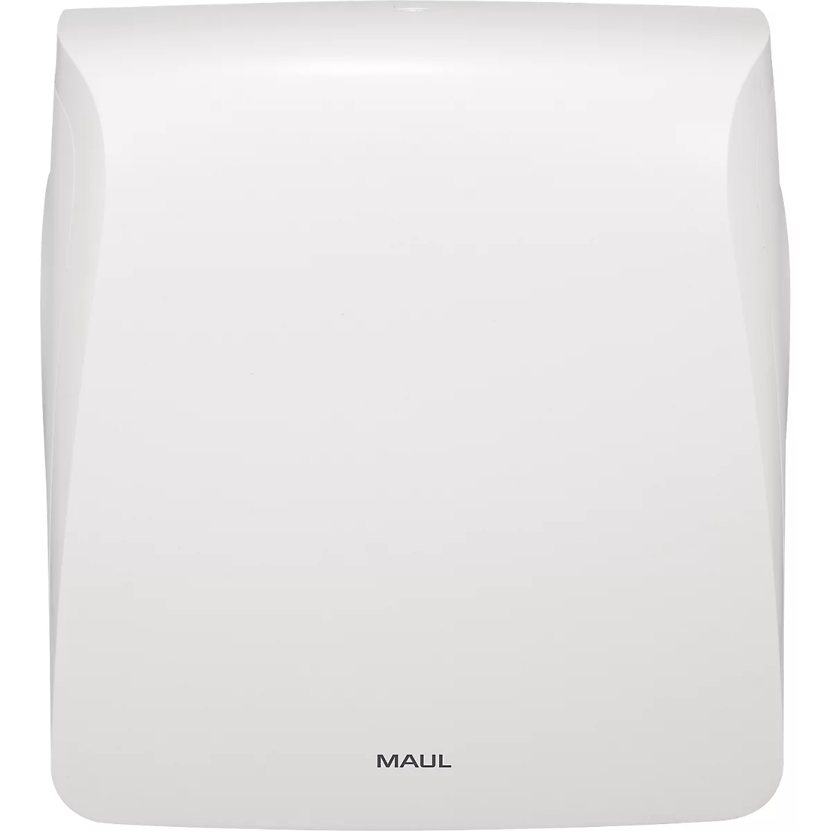 Weißer Händetrockner mit abgerundeten Kanten. Auf der Vorderseite steht „MAUL“.
