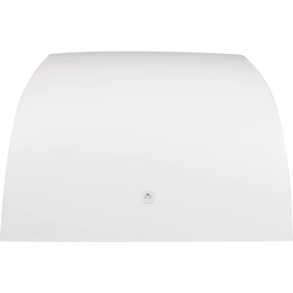 Ein weißes, halbrundes Produkt, das wahrscheinlich ein Teil eines Möbelstücks ist. In der Mitte befindet sich ein kleines rundes Element.