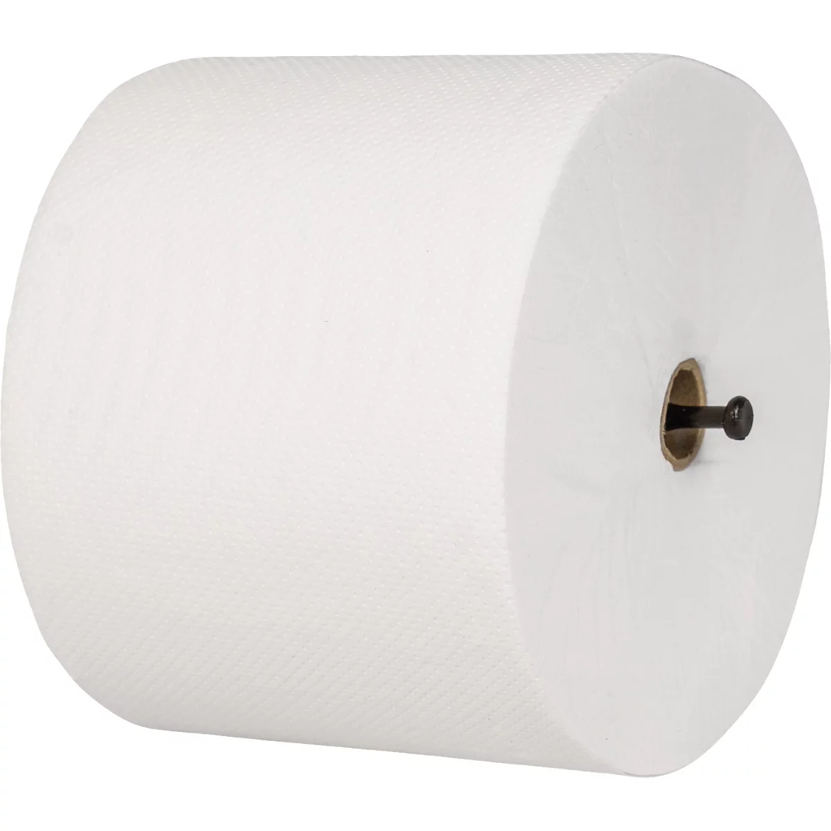 Große, weiße Papierrolle mit schwarzem Dorn.