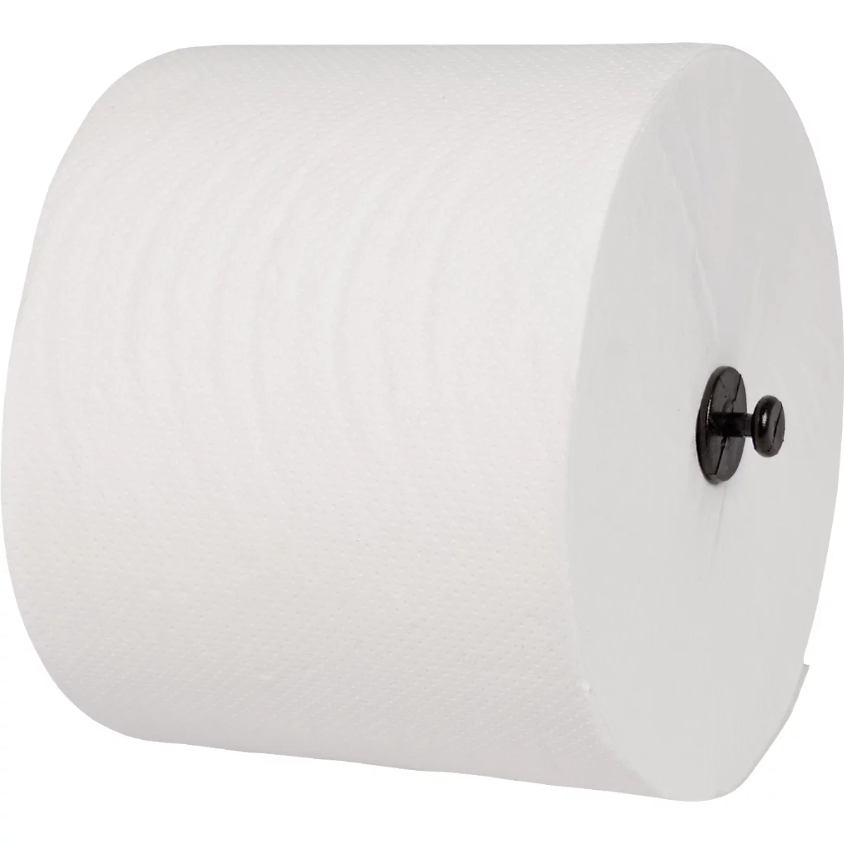 Große Rolle weißes Papier, mit einem schwarzen Halter befestigt. Oberflächenstruktur erkennbar.