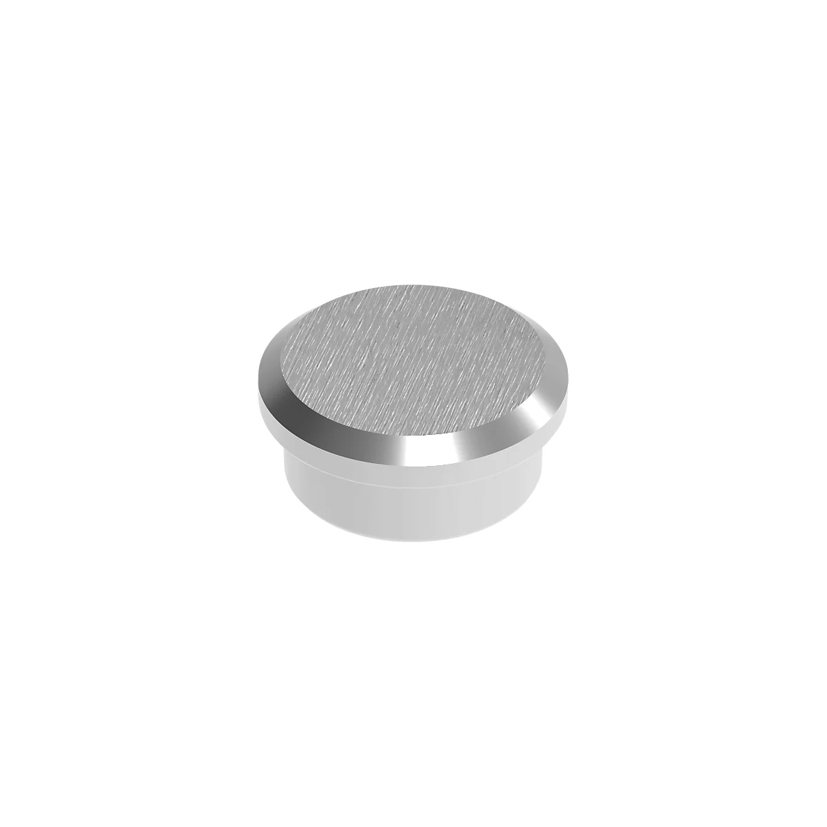 Cylindrical metal part, silver-colored, with a brushed surface and rounded edges.