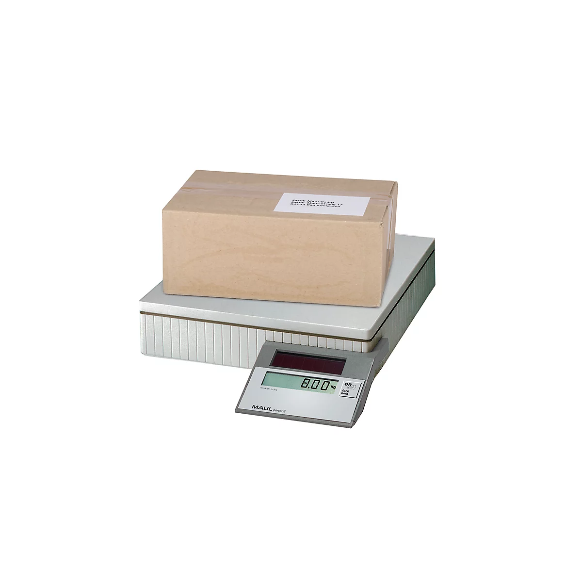 MAUL pakketweegschaal MAULparcel S, tot 50 kg, op zonne-energie, automatische uitschakeling, éénknopsbediening, hold-functie, grijs