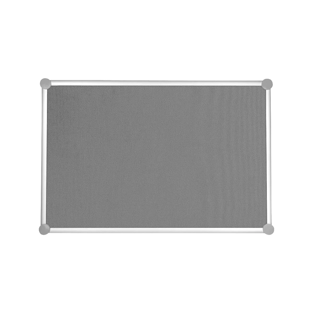 Grey pin board with a silver frame, rounded corners.