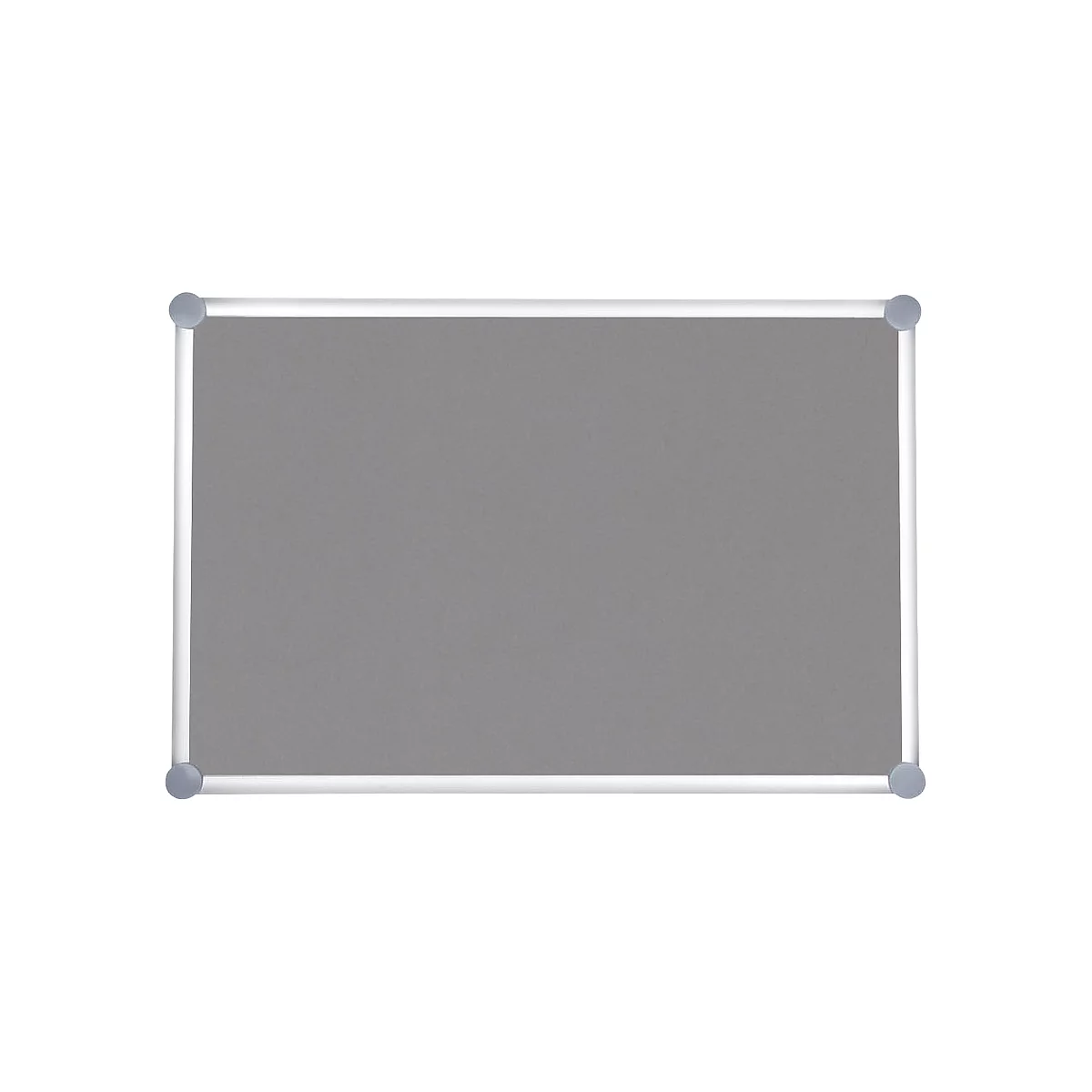 Grey noticeboard with silver frame, corner connections.