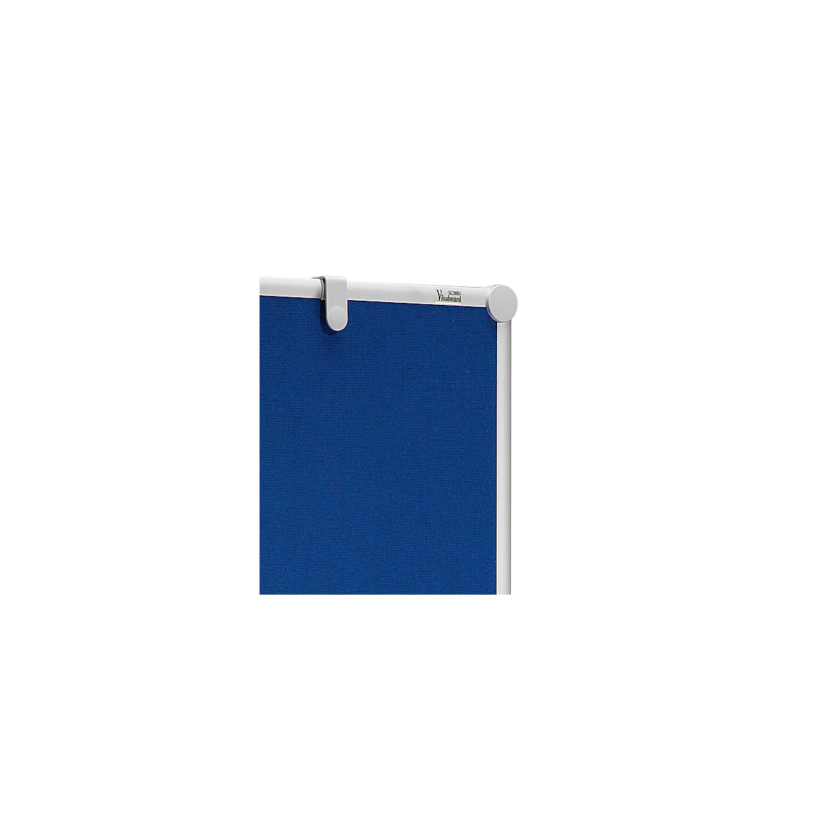 Close-up of a blue pinboard with a white frame. A hanger and the Visaboard lettering are visible.