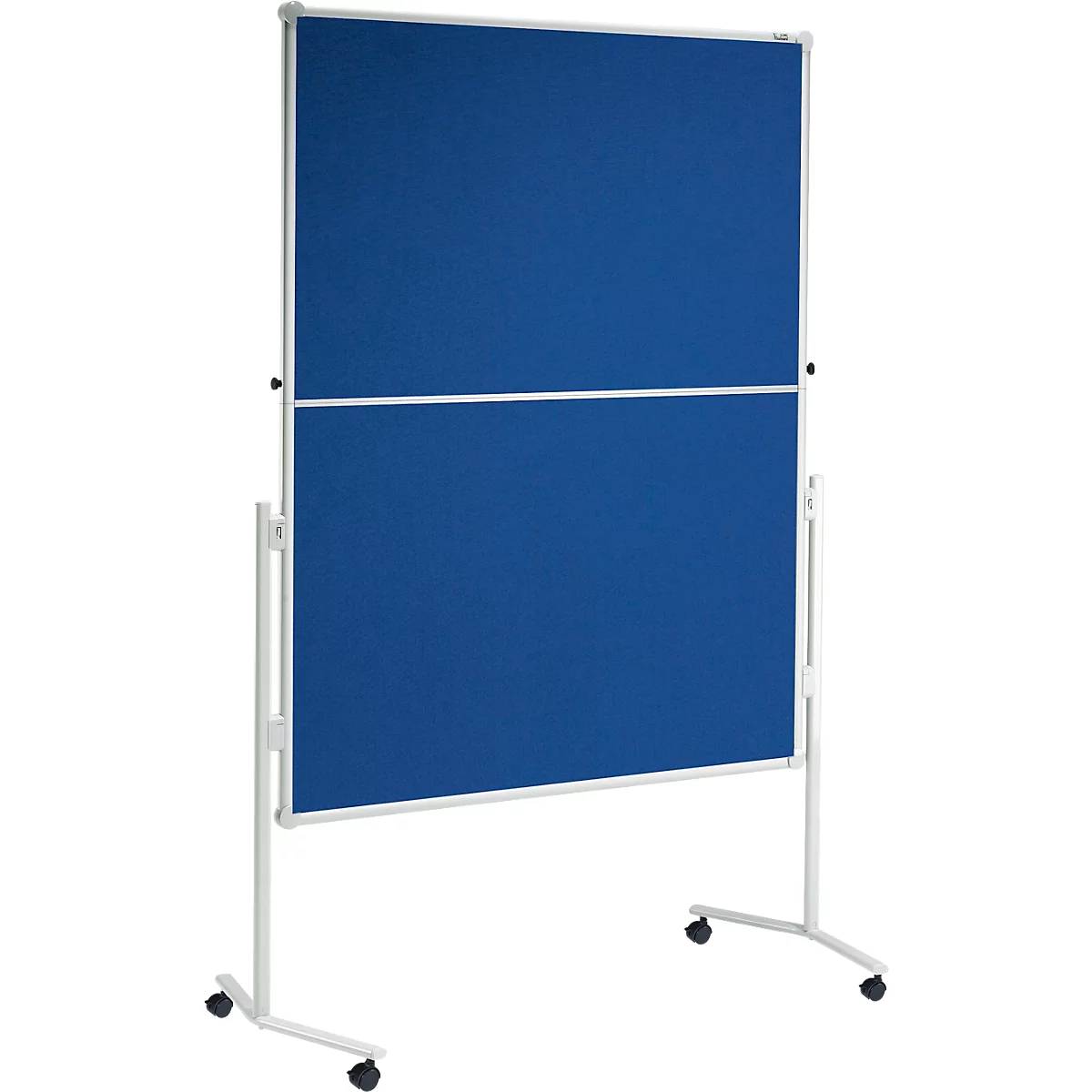 Blue, rolling whiteboard with white frame, horizontally divided.