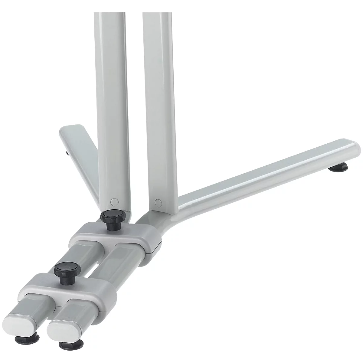 Light gray, metallic base of a device, consisting of struts, screws and feet.