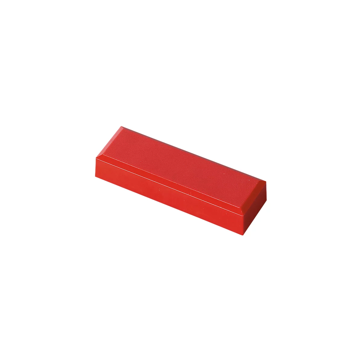 A red, rectangular block with beveled edges. Clear details and bright color.
