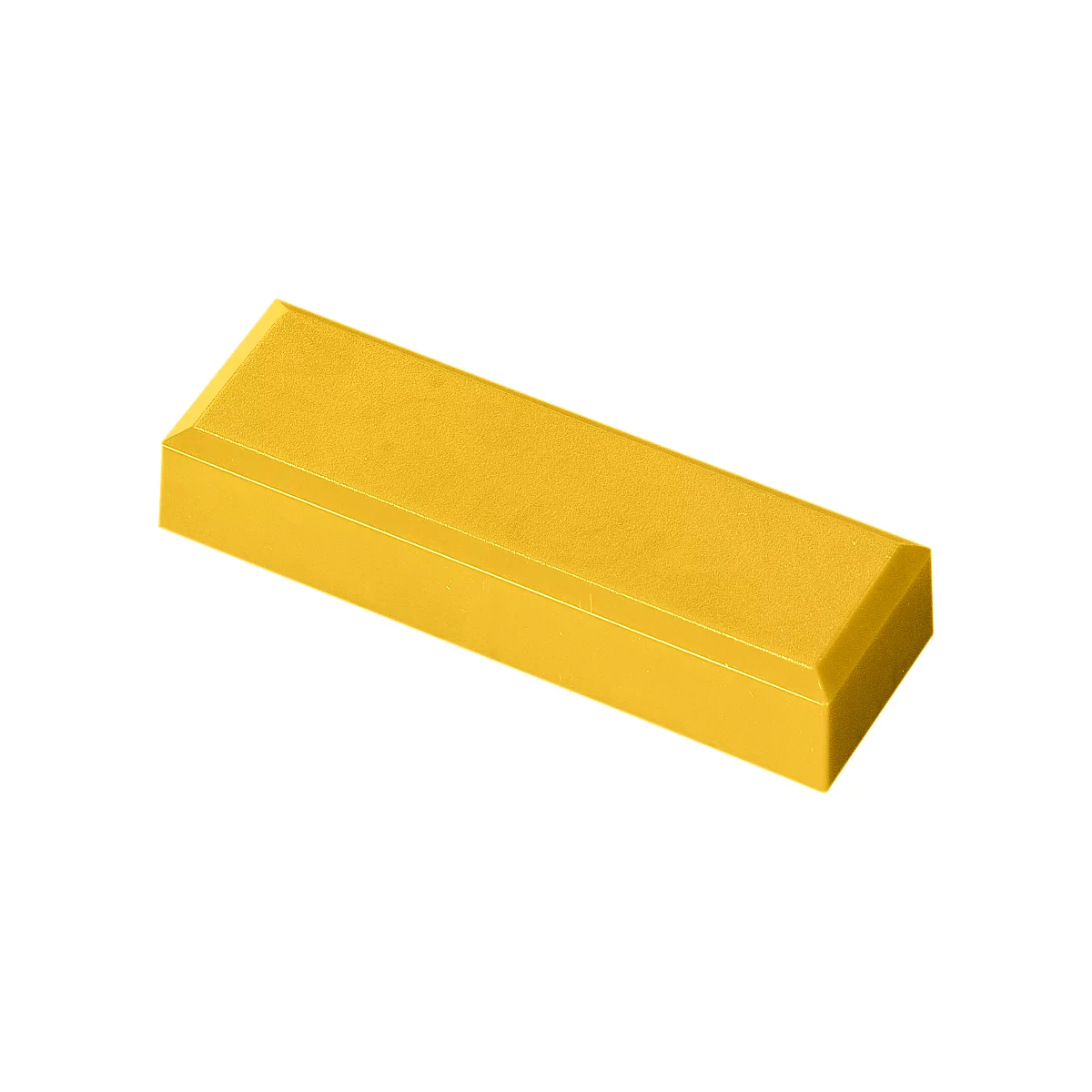 Yellow, rectangular building block with beveled edges.