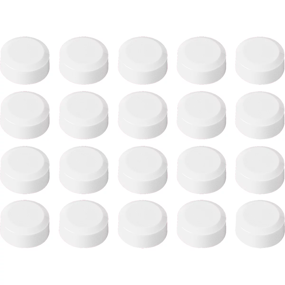 MAUL ronde magneten, kunststof &amp; metaal, fijne structuur, kleefkracht 170 g, ø 15 x 7,5 mm, wit, 20 st.