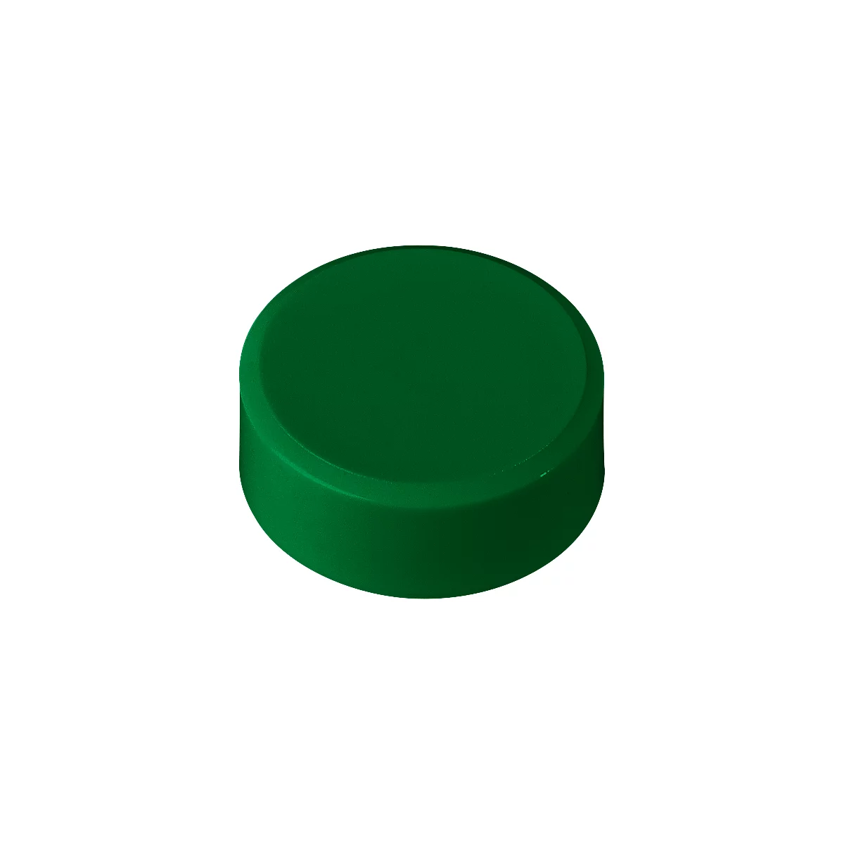 A green, cylindrical object, the top of which is flat. The sides are slightly rounded.