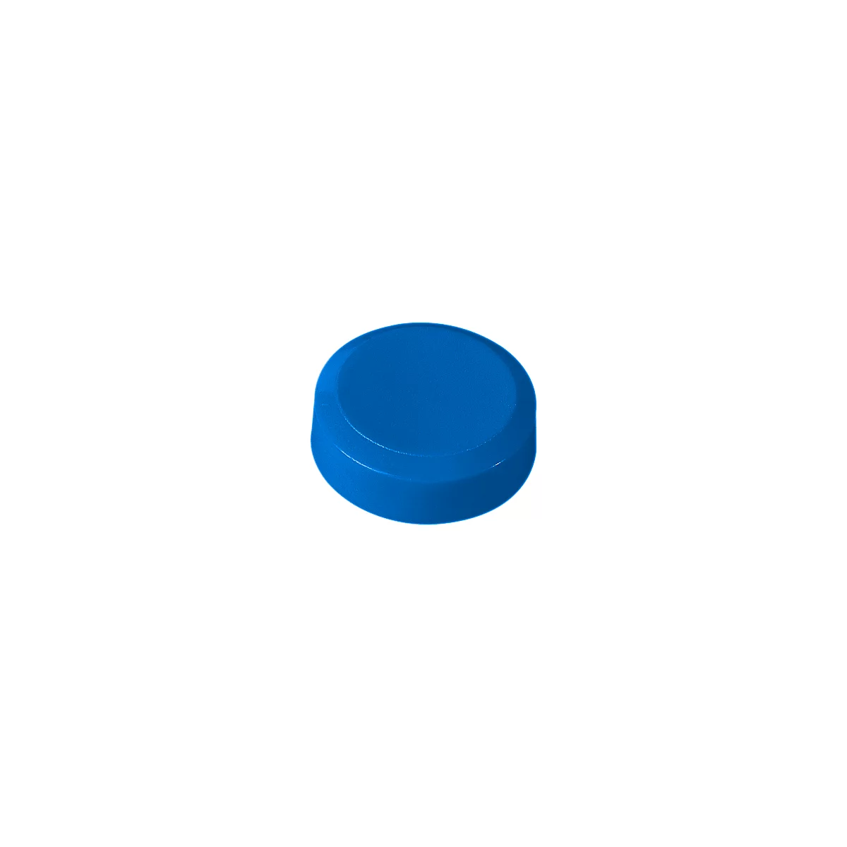 Blue round button with slightly beveled edge.