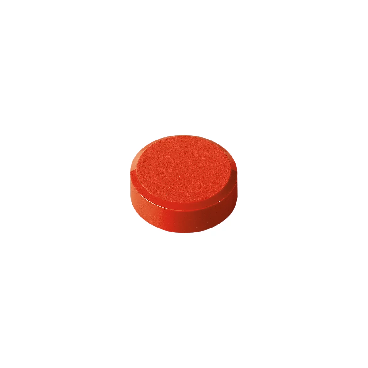 Round, orange button with a slightly raised surface.