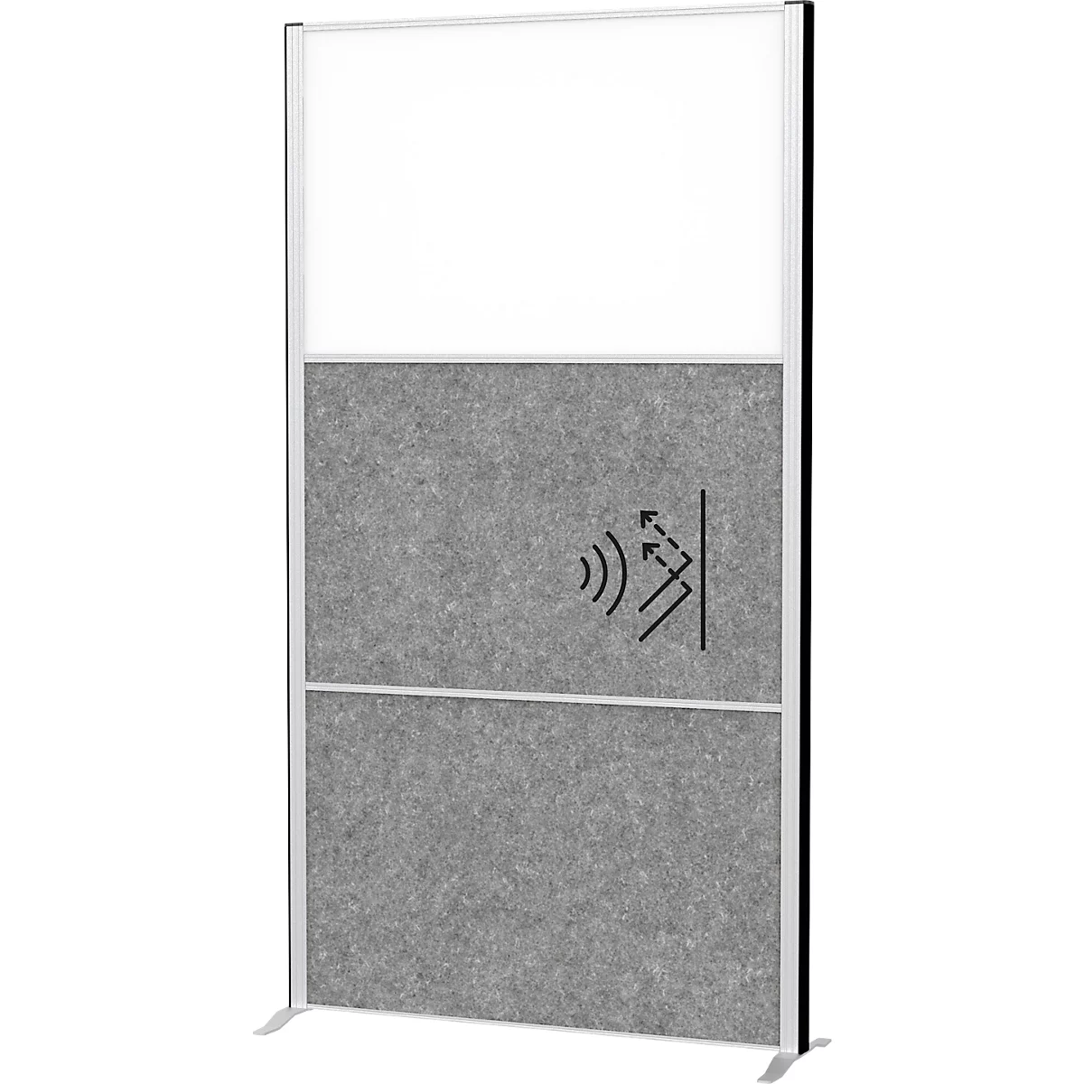 MAUL scheidingswandsysteem MAULconnecto, 2 x donker akoestisch vlies, 1 x whiteboard, klittenband, staander, H 1800 x B 1000 mm, zilver