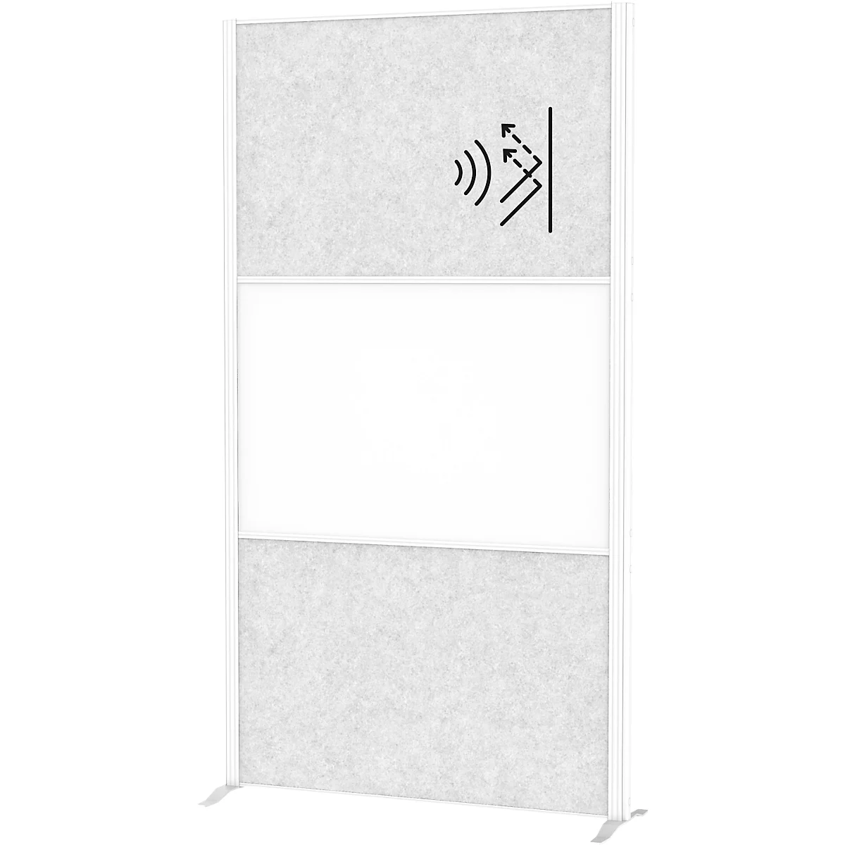 MAUL scheidingswandsysteem MAULconnecto, 2 x lichtgekleurd akoestisch vlies, 1 x whiteboard, bevestiging met klittenband, staander, H 1800 x B 1000 mm, wit