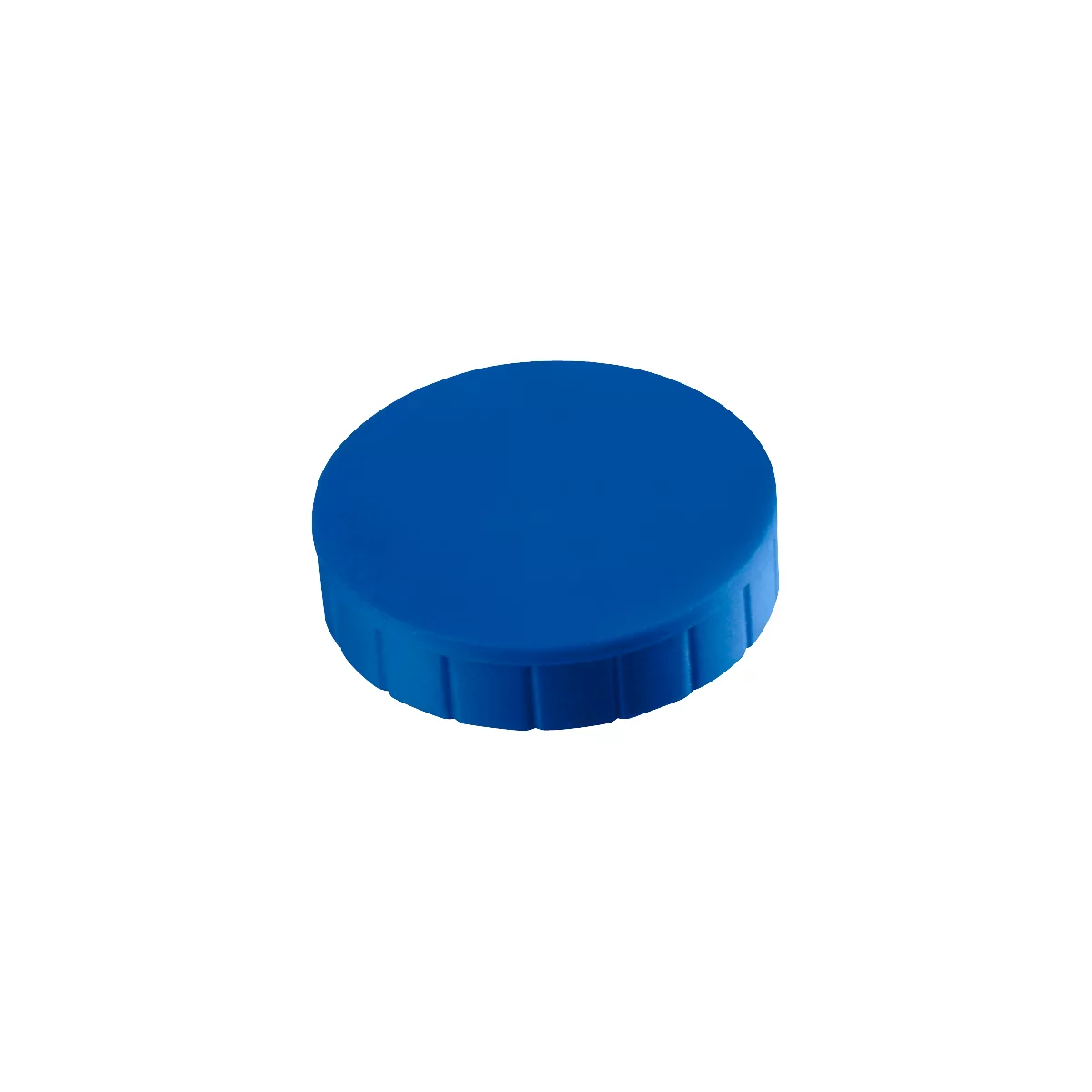 Blue, round lid with a ribbed side surface.