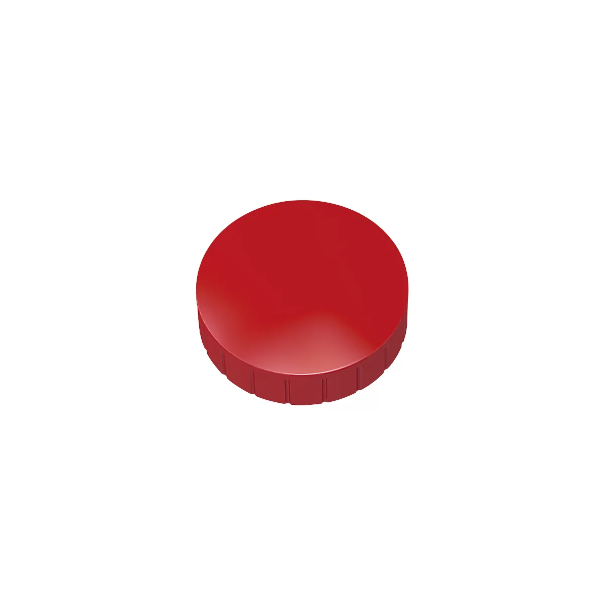 Red, round cap with grooved edge.