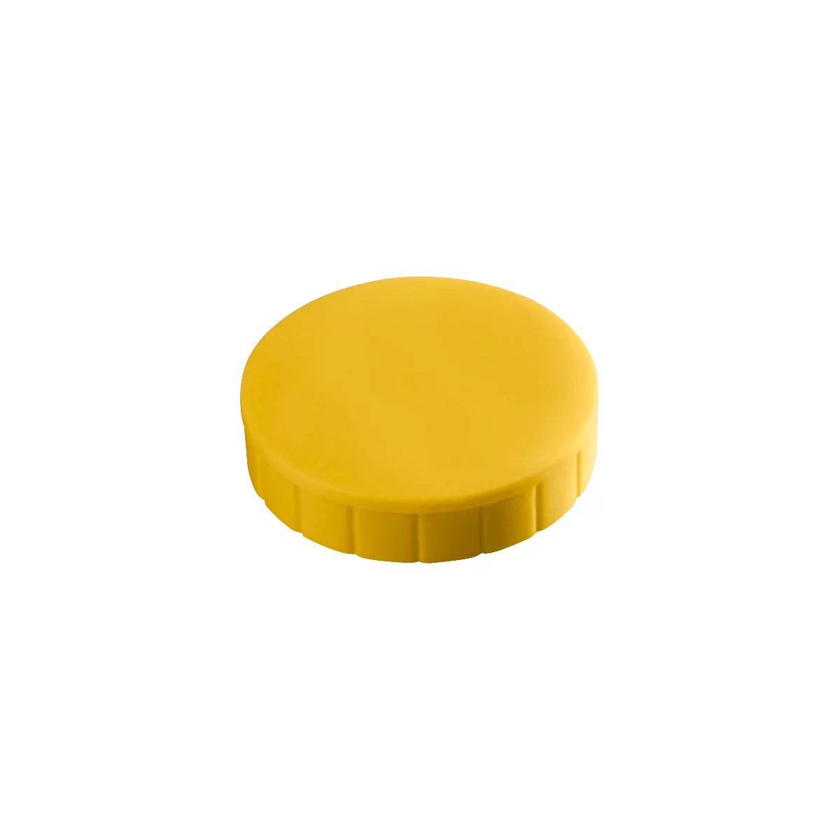 Yellow, round lid with a ribbed side.