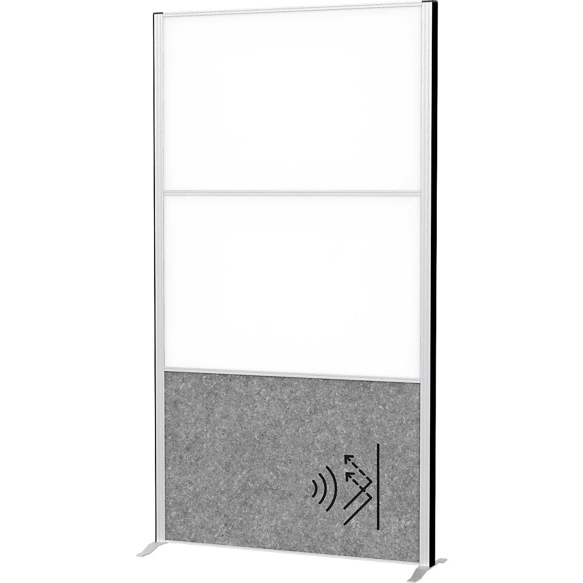 MAUL Stellwandsystem MAULconnecto, 1 x Akustikvlies dunkel, 2 x Whiteboard, Klettverbindung, Standfuß, H 1800 x B 1000 mm, silber