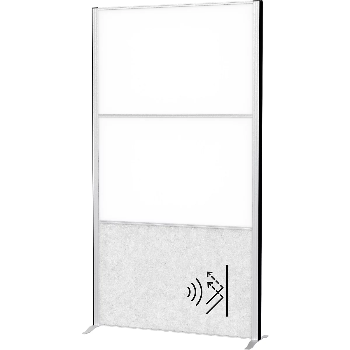 MAUL Stellwandsystem MAULconnecto, 1 x Akustikvlies hell, 2 x Whiteboard, Klettverbindung, Standfuß, H 1800 x B 1000 mm, silber