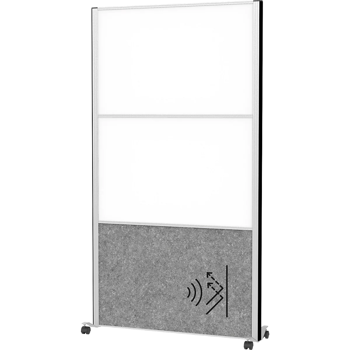 MAUL Système de cloisons MAULconnecto, 1x voile acoustique foncé, 2x tableau blanc, fixation velcro, sur roulettes, H 1800 x L 1000 mm, argenté