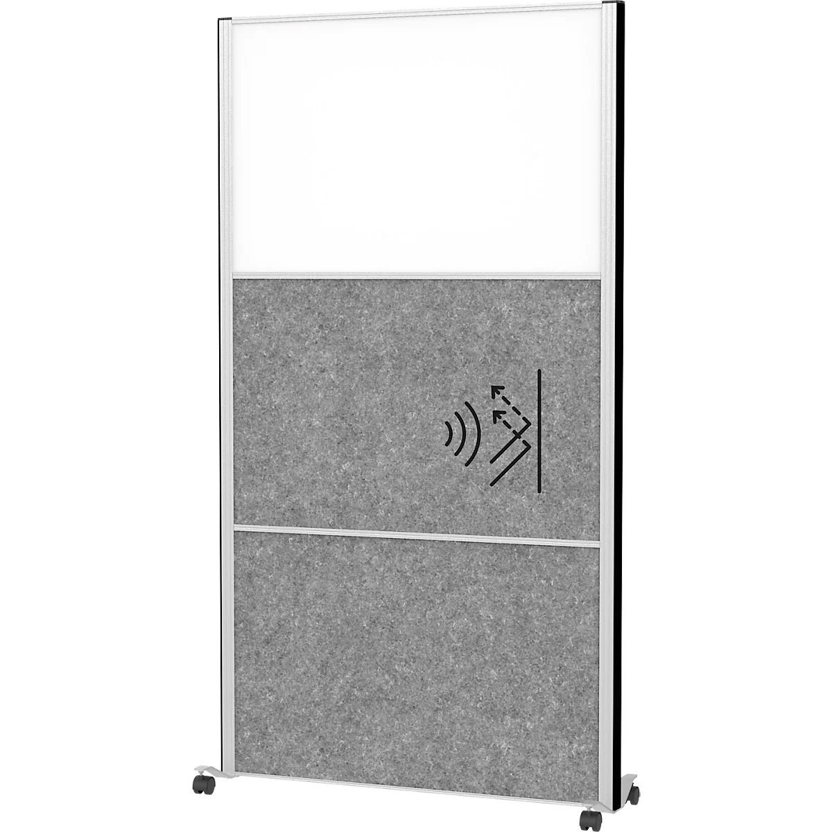 MAUL Système de cloisons MAULconnecto, 2x voile acoustique foncé, 1x tableau blanc, fixation velcro, sur roulettes, H 1800 x L 1000 mm, argenté