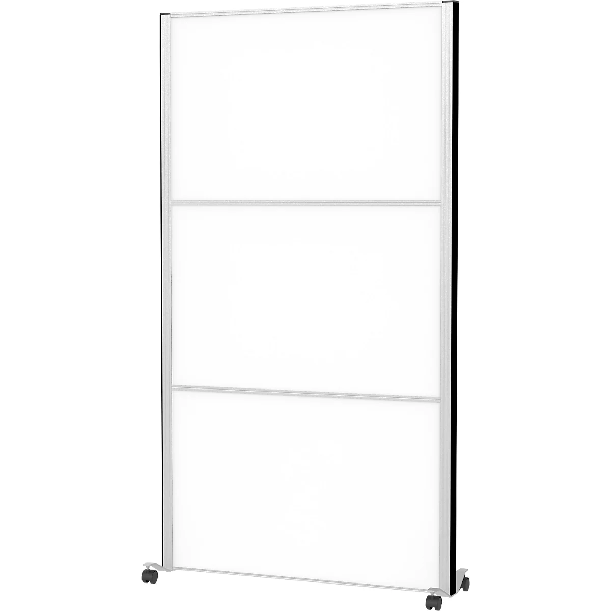 MAUL Système de cloisons MAULconnecto, 3 modules de tableau blanc enfichables, fixation velcro, sur roulettes, H 1800 x L 1000 mm, argenté