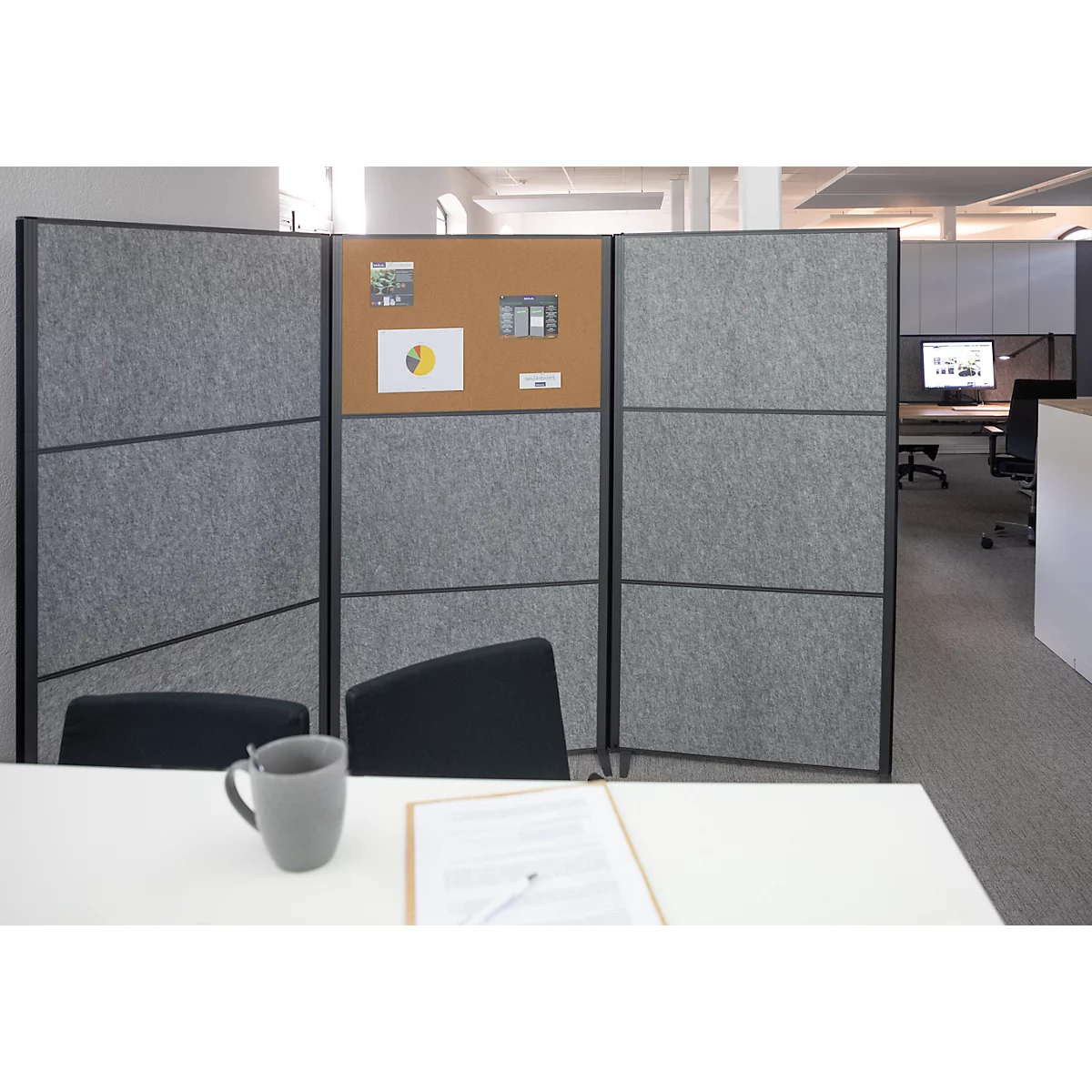 MAUL Système de cloisons MAULconnecto, 3 x voile acoustique gris foncé, fixation velcro, pied, H 1800 x L 1000 mm, anthracite