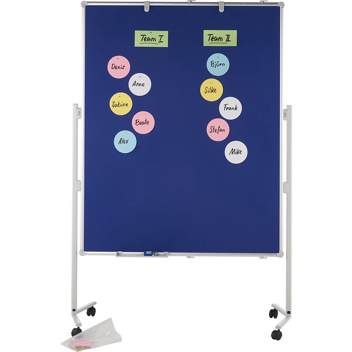 MAUL Tableau d'animation Pro, textile, bleu/tableau blanc + set de cartes d'animation avec 360 cartes et 200 épingles