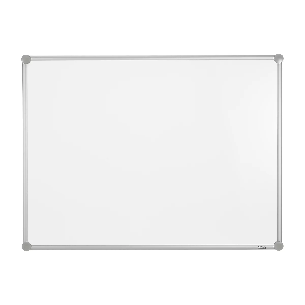 A rectangular white whiteboard with a silver frame and rounded corners.