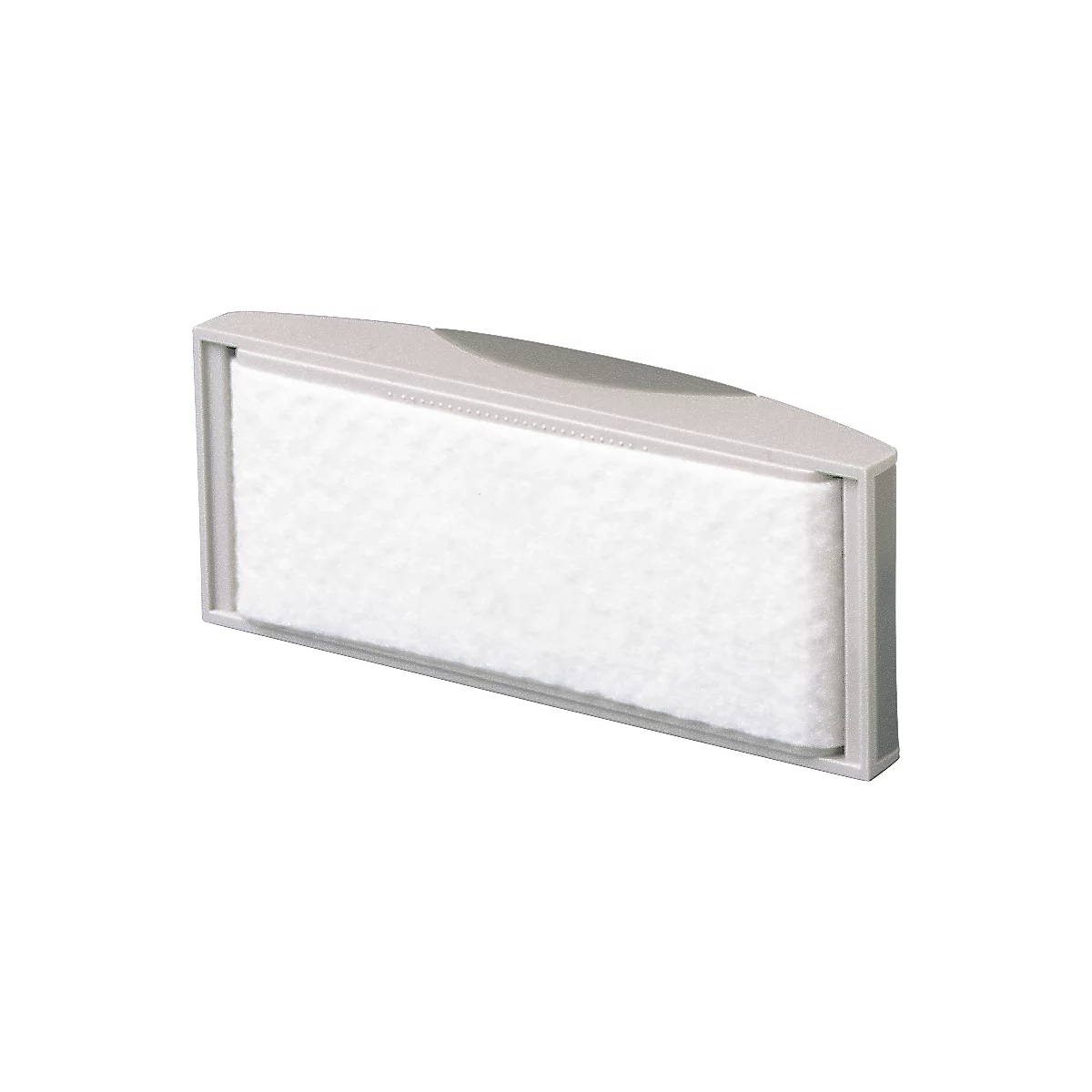 Gray filter with white filter insert in a rectangular shape.