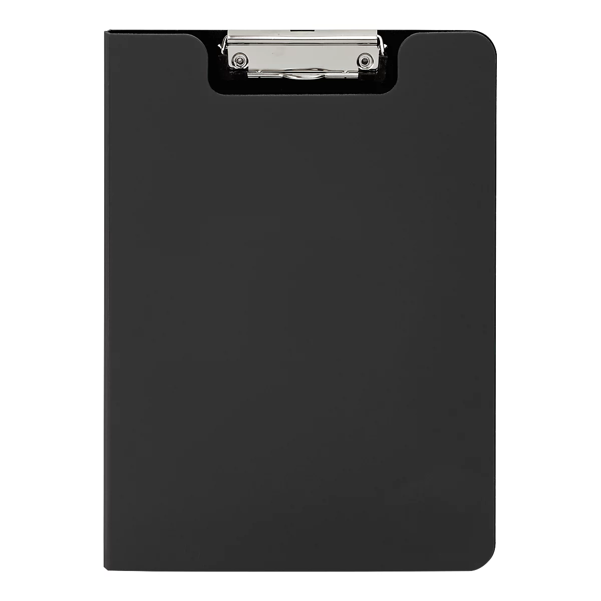Black clipboard with a silver metal clip.