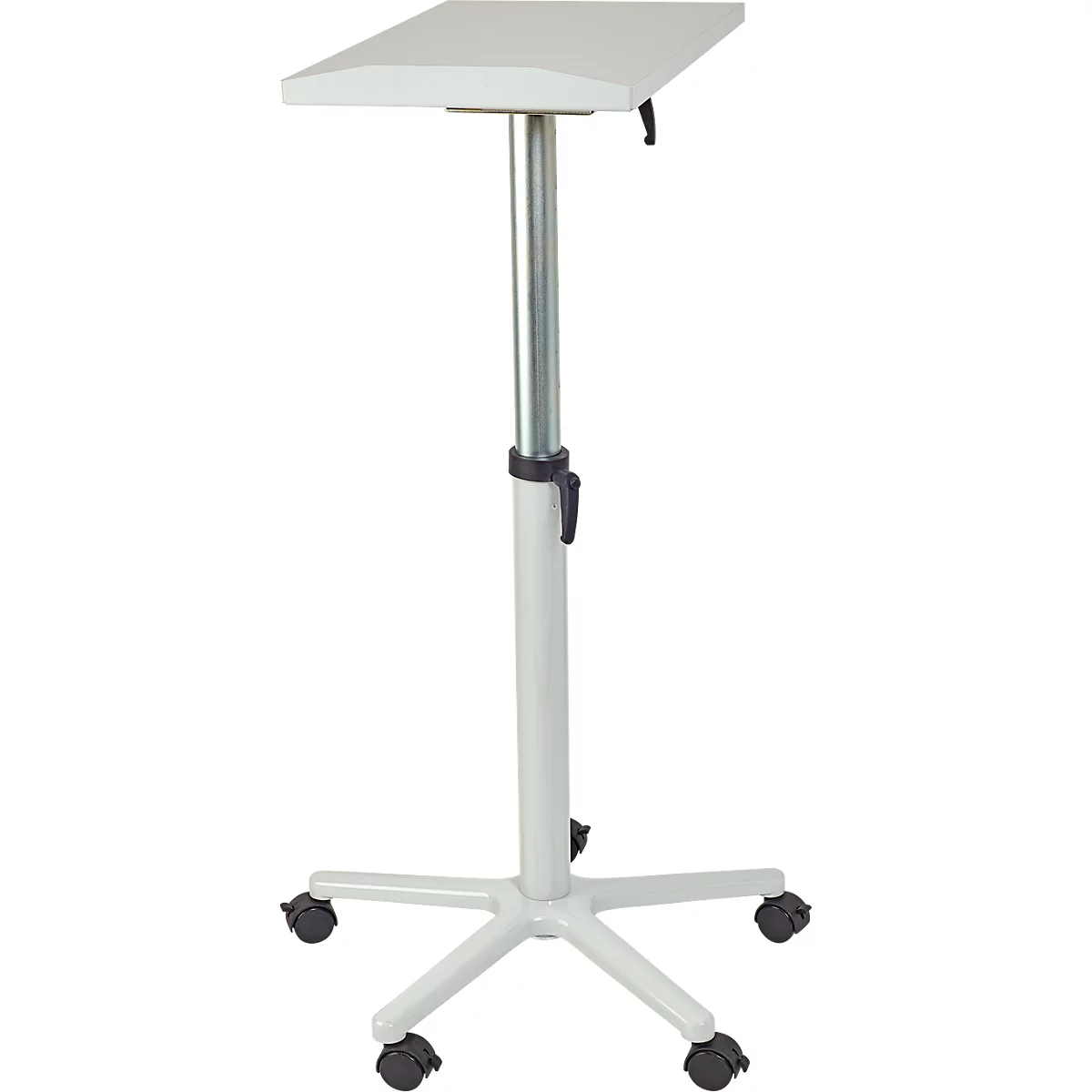 MAULpro beamertafel, tot 30 kg, traploos in hoogte verstelbaar, 10 zwenkbaar, 5 remwielen, bovenblad B 350 x D 500 mm, lichtgrijs