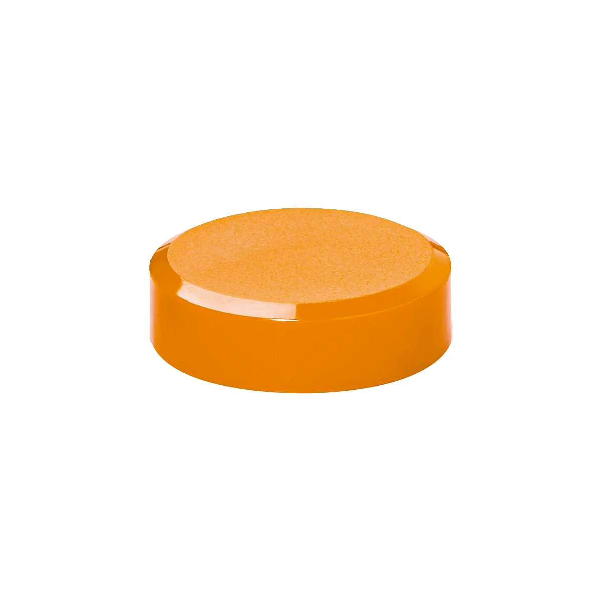 An orange, round product. A porous, round surface on top, a smooth, glossy base below.