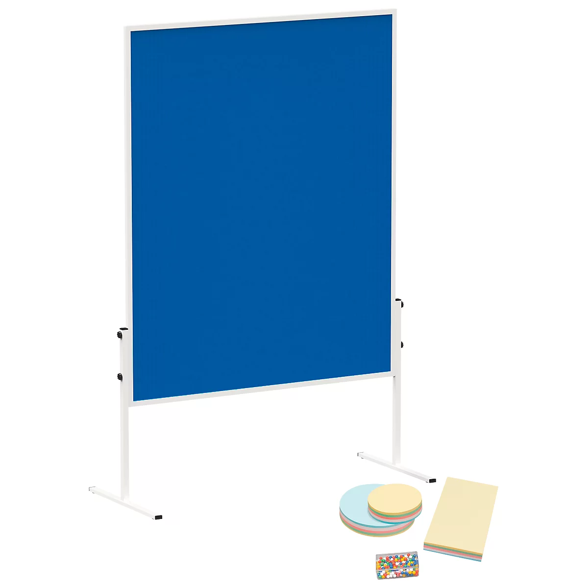 MAULsolid Tableau d'animation, feutre, bleu, L 1200 x H 1500 mm + set de cartes d'animation avec 360 cartes et 200 épingles 