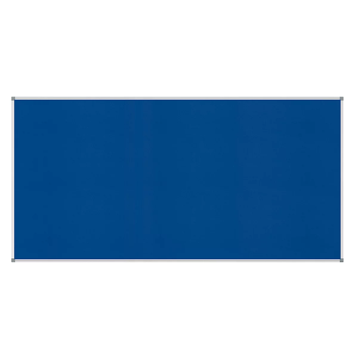 Blue pinboard with silver frame, rectangular.