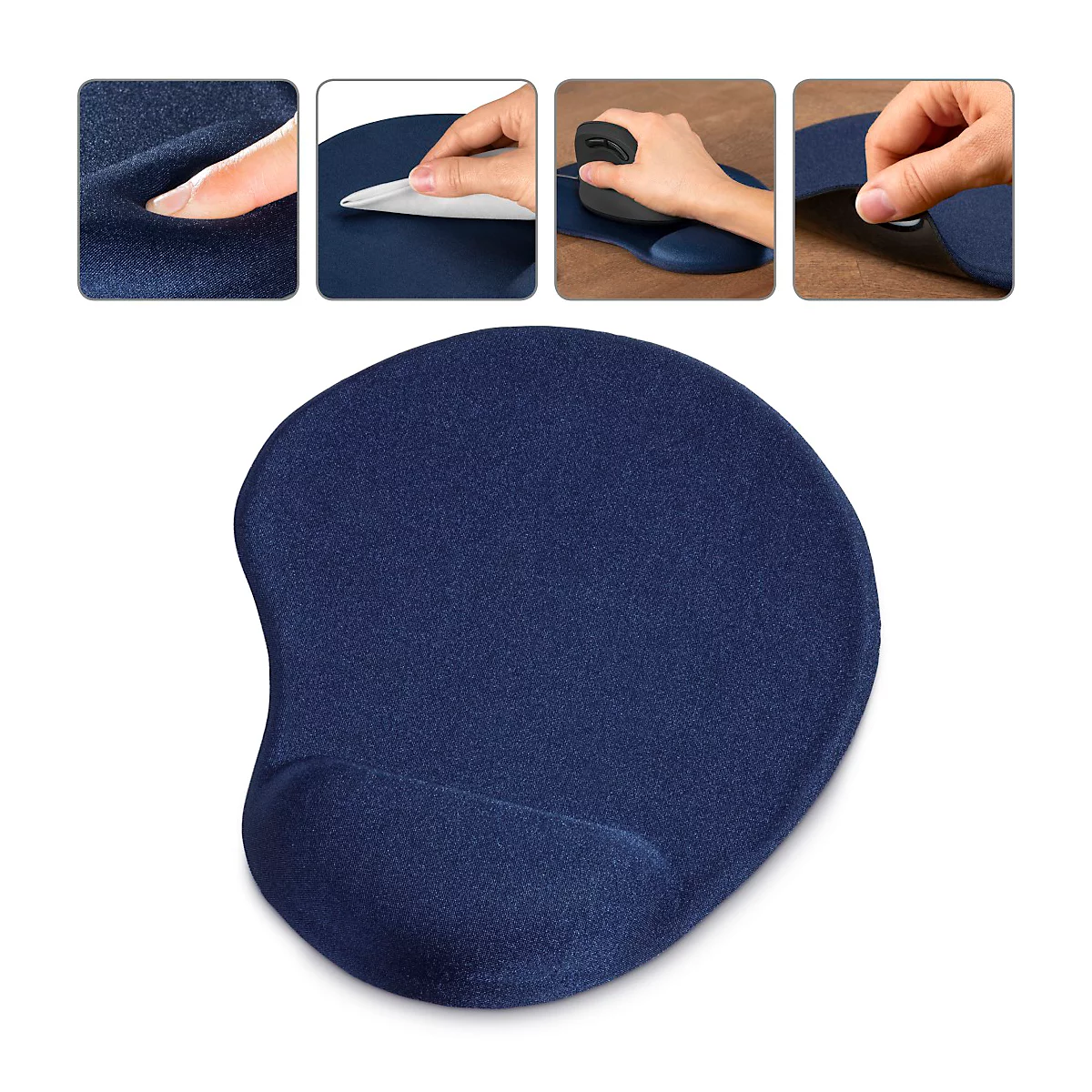 Mauspad hama Ergonomic Mini, gepolsterte Handballenauflage, L 200 x B 230 x H 21 mm, PU-Memoryschaum, blau