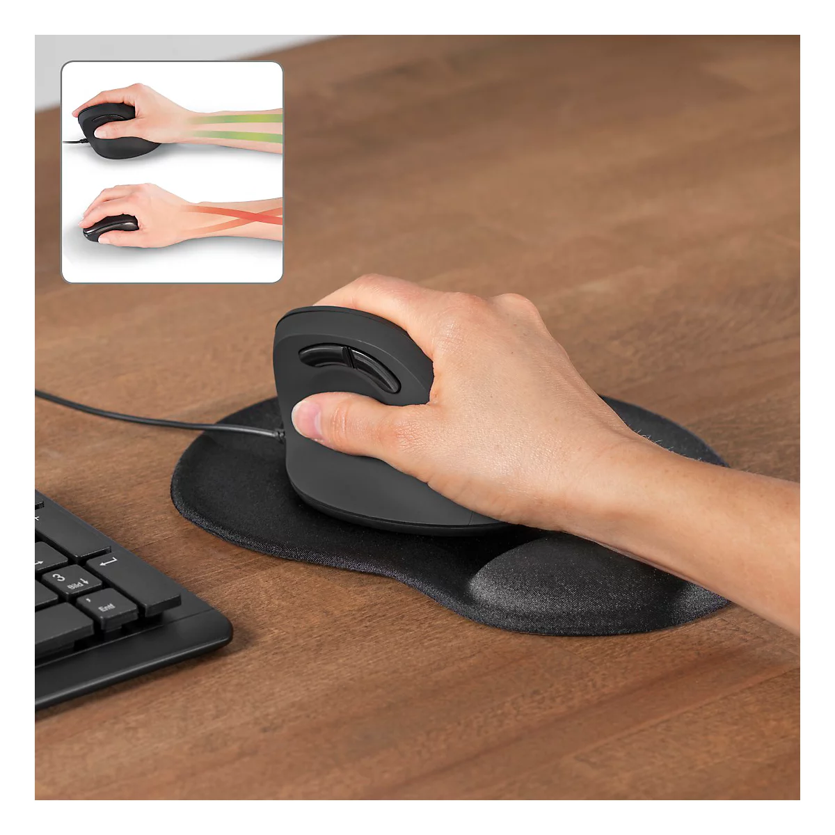 Mauspad hama Ergonomic Mini, gepolsterte Handballenauflage, L 200 x B 230 x H 21 mm, PU-Memoryschaum, schwarz