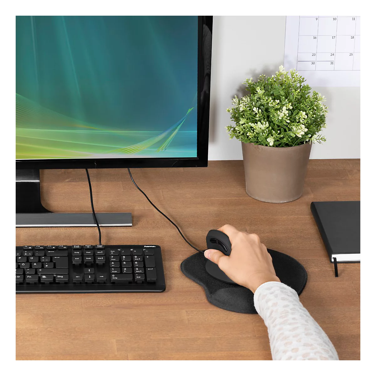 Mauspad hama Ergonomic Mini, gepolsterte Handballenauflage, L 200 x B 230 x H 21 mm, PU-Memoryschaum, schwarz