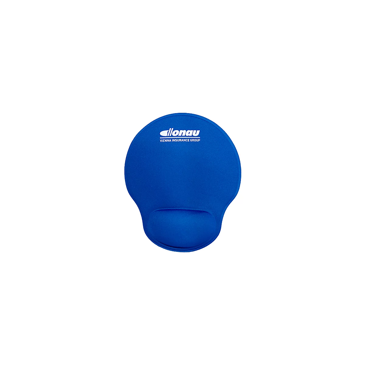 Blaues Mauspads mit Handgelenkauflage und Logo der Vienna Insurance Group.