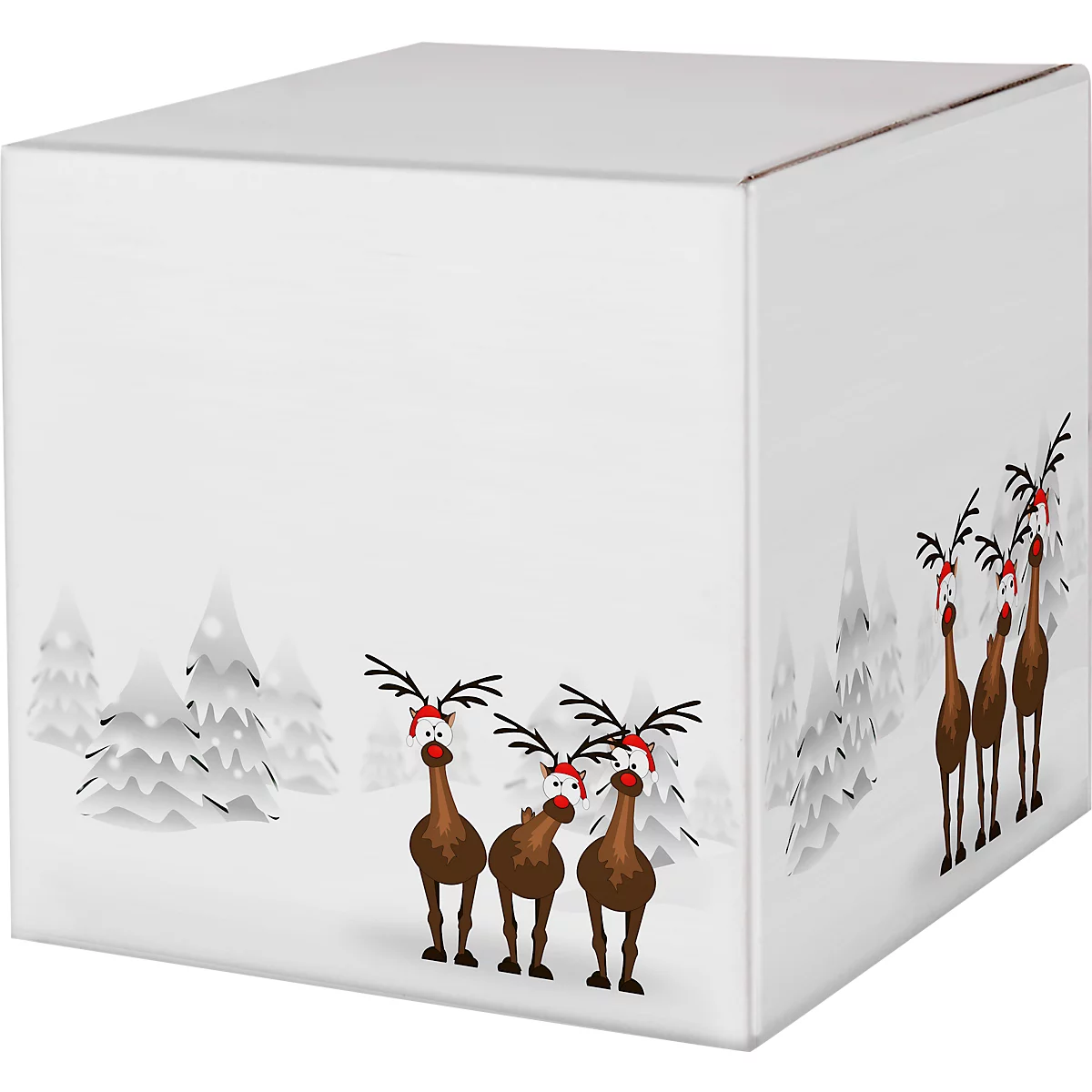 Maxibriefkartons, mit Motiv „Rentiere im Schnee“, portooptimiert, bis 20 kg, Außenmaße 350 x 250 x 50 mm, Mikrowellpappe, weiß-braun, 20 Stück