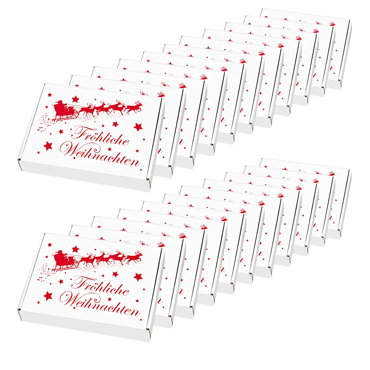 Maxibriefkartons, mit Motiv „Weihnachtsschlitten“, portooptimiert, bis 20 kg, Außenmaße 250 x 174 x 50 mm, Mikrowellpappe, weiß-braun, 20 Stück