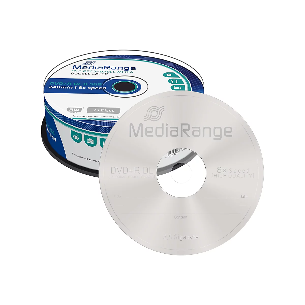 MediaRange - 25 x DVD+R DL - 8.5 GB (240 Min.) 8x - Spindel