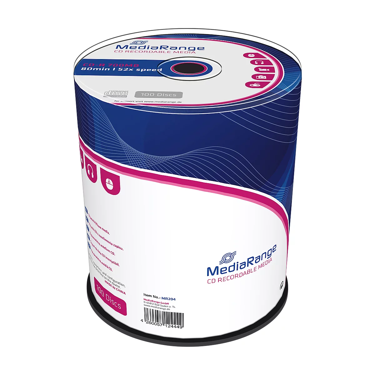 MediaRange CD-R, 700 MB, schrijfsnelheid 52x, spindel met 100 stuks