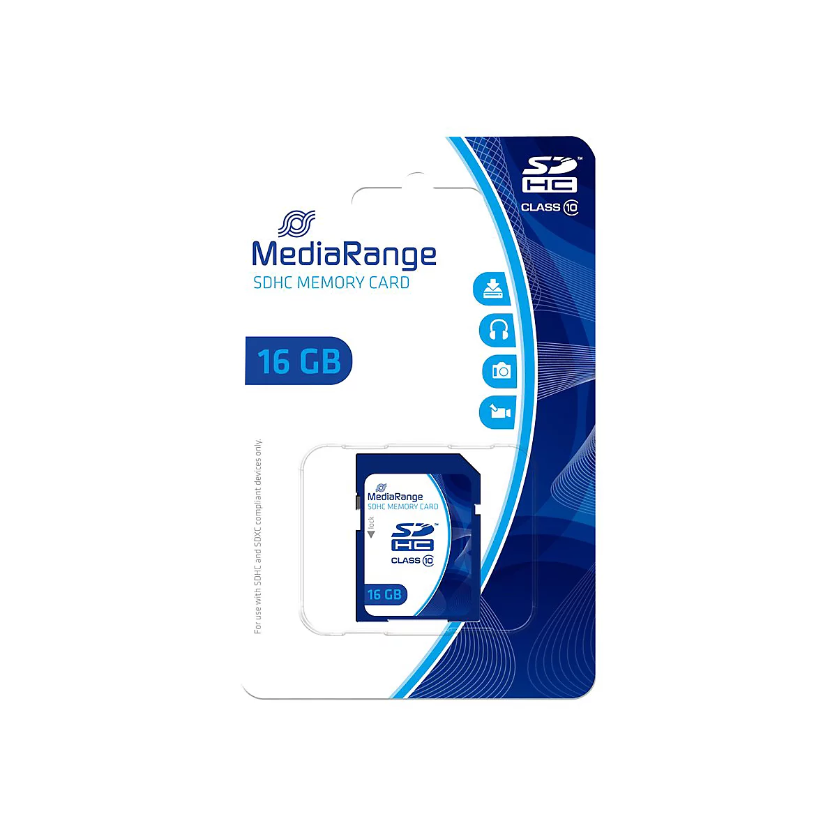 MediaRange - Flash-Speicherkarte - 16 GB - Class 10 - SDHC - Blau