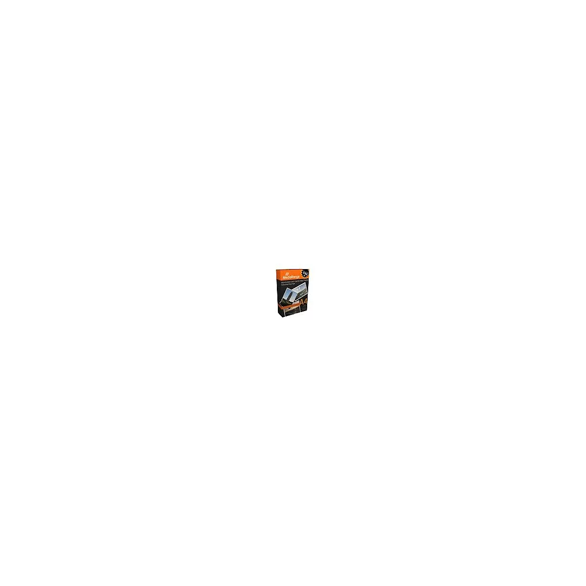 MediaRange Fotopapier A4 in einer orange-schwarzen Verpackung.